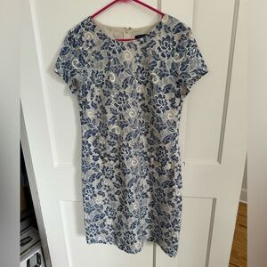 Tommy Hilfiger Blue White Floral Lace Delft Shift Short Sleeves Formal Dress 10